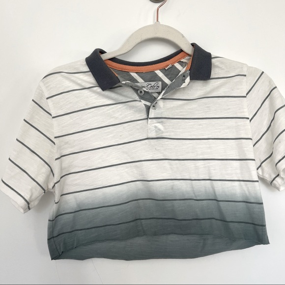 Collard Cropped Striped T-Shirt White To Blue Ombre - Picture 2 of 4